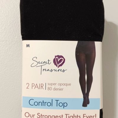 MEDIUM NWT - Secret Treasures Women's Control Top Tights, 2 Pair/package - Black